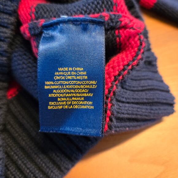 Polo Ralph Lauren Boys Crewneck Striped Sweater Cotton 7 Red Navy Blue Preppy - Picture 4 of 9